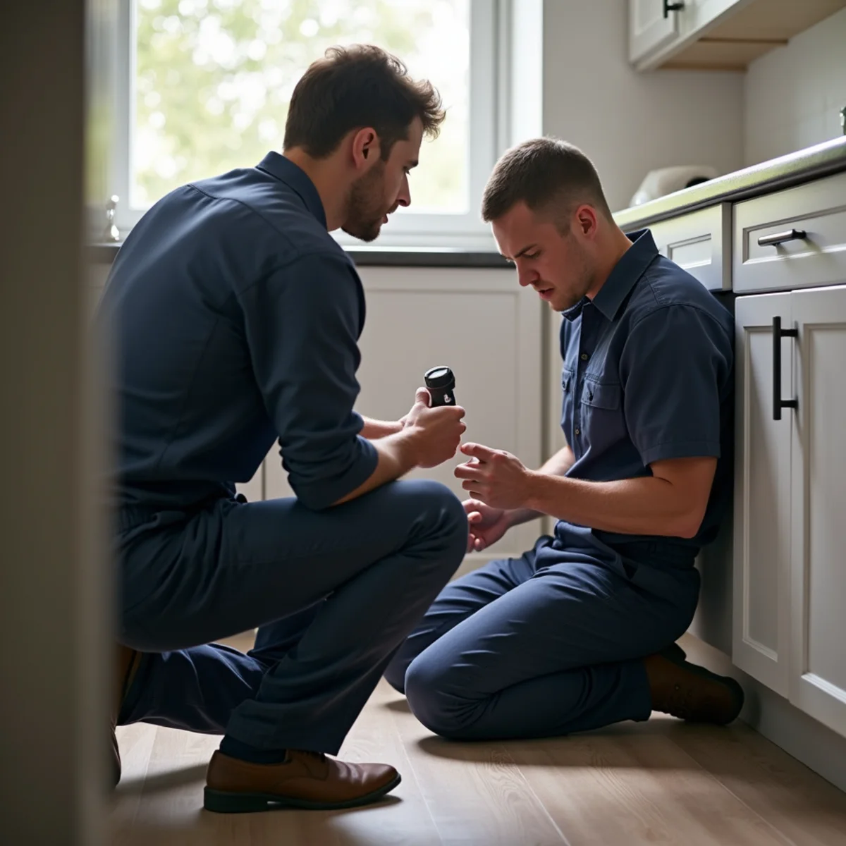 Licensed Rialto plumber diagnosing a repair in a customer's home