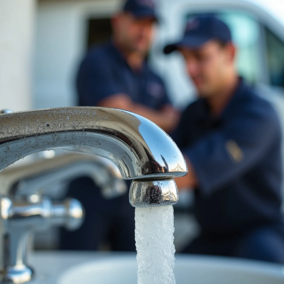 Hard-water scale buildup on a faucet in a Rialto, CA home