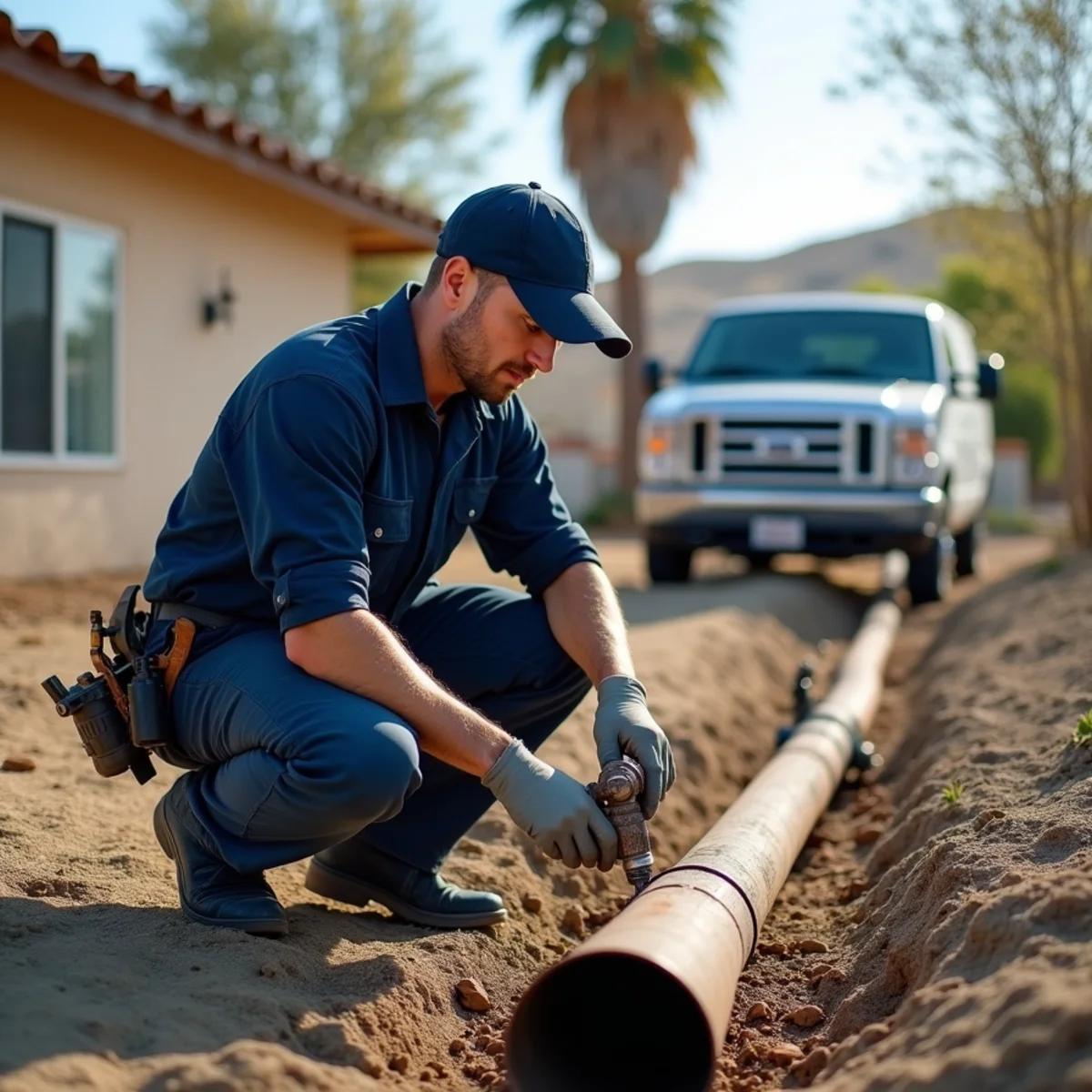 Licensed plumber providing service at a home in Banning, CA